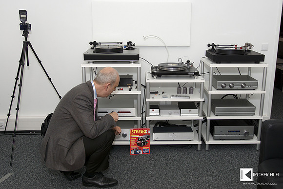 Matthias Böde with the 3 turntables used in his workshop
