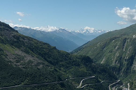 Furka Pass (2429m), a high mountain pass in the Swiss Alps connecting Gletsch, Valais with Realp, Uri