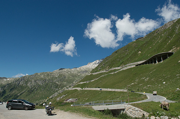 Furka Pass (2429m), a high mountain pass in the Swiss Alps connecting Gletsch, Valais with Realp, Uri