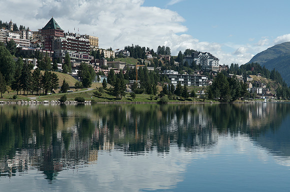 St. Moritz, 1822m - St. Moritz, 1822m - 5 star Badrutt's Palace Hotel (left), Kulm Hotel St. Moritz (back) and Carlton Hotel St. Moritz (right)