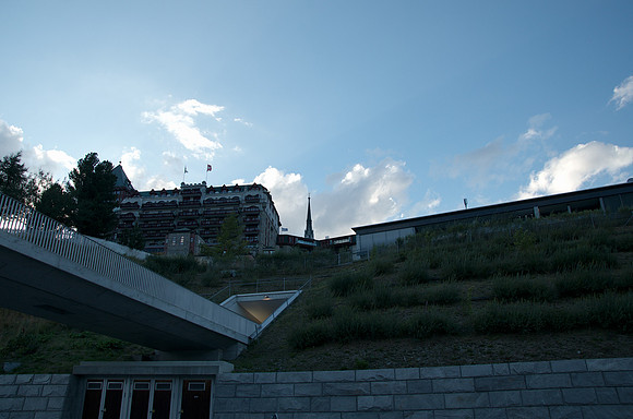 St. Moritz, 1822m - parking garage, view to Badrutt's Palace Hotel
