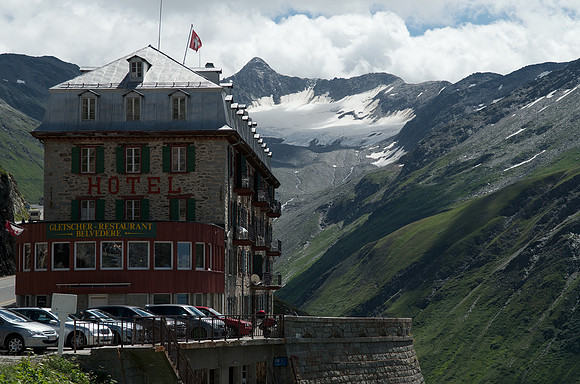 Furka Pass: Hotel Belvedere at the Rhone Glacier, 2275m - where 007 Goldfinger was filmed!