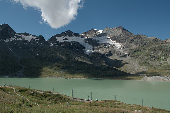 Bernina Pass: Lago Bianco, a reservoir lake at Bernina Pass