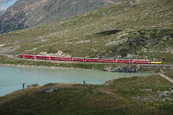 Bernina Pass - Bernina Railway line between St. Moritz in Switzerland and Tirano in Italy