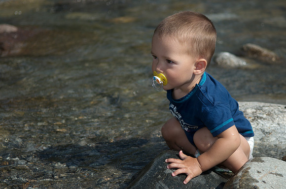 Merano, South Tyrol - Alexander testing the Etsch river