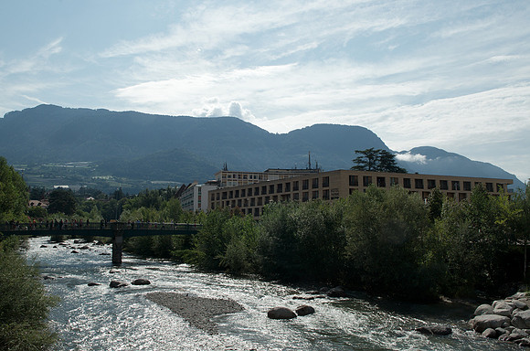 Merano, South Tyrol - new Hotel Therme Merano and Etsch river