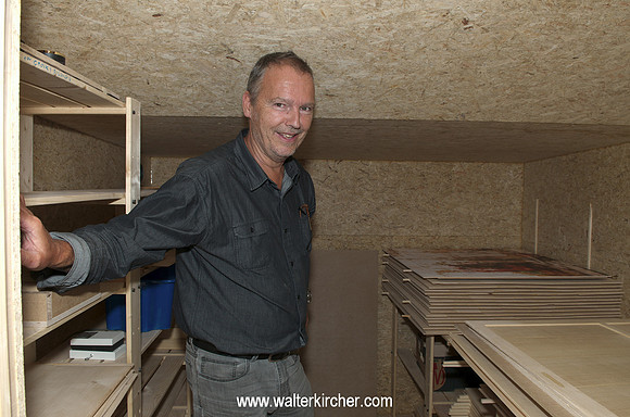 Jeanmichel Capt, the mastermind of JMC Lutherie SA - in the air-conditioned storage space