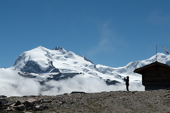 Rothorn 3103m - looking southeast: Monte Rosa Massif with highest peak Dufourspitze 4634m