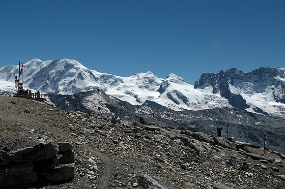 Rothorn 3103m - looking south: Liskamm 4527m, Castor 4223m, Pollux 4092m and left side of Breithorn 4165m