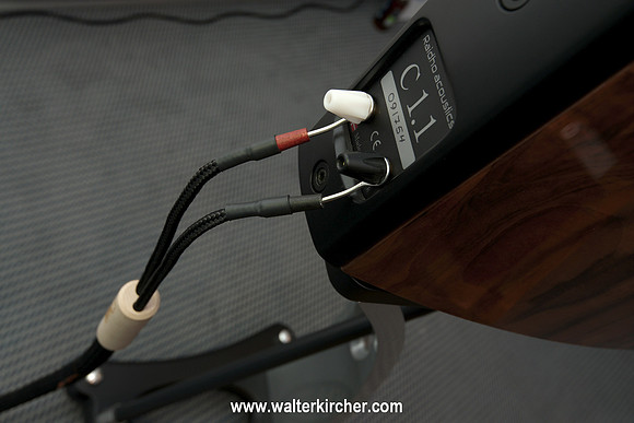 HIGH END 2014: Vovox Textura Fortis state-of-the-art speaker cable attached to Raidho C1.1 bookshelf speaker
