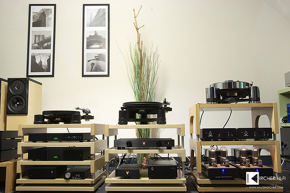 Three AVID HIFI tunrtables adjusted for the good-better-best show