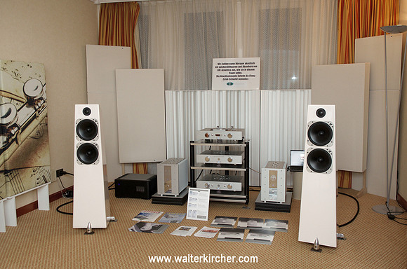 our first room: Accustic Arts and Totem Acoustic (High-End Company AG), assisted by Symposium racks and room acoustic tuning by Zalan Schuster