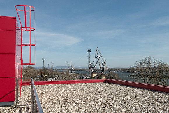 Komarno, Slovakia: view to Danube river with harbour