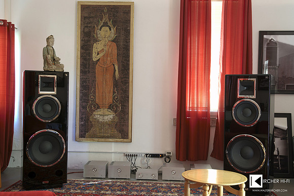 Daniel Hertz M1 3-way flagship speakers - 100dB with only 1 Watt - 18" woofer, 12" midrange - driven by 4 DH M5 TELIKOS mono amps