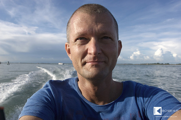 myself enjoying the speed of Mark Levinson's boat