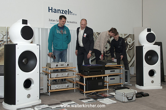 Milan Hanzel and Zalan Schuster with visitors at the High End Slovakia 2013 in Bratislava